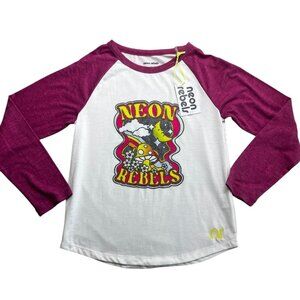 Neon Rebels Girls New Sparkly Retro Graphic Ringer Tee Size 8 Years